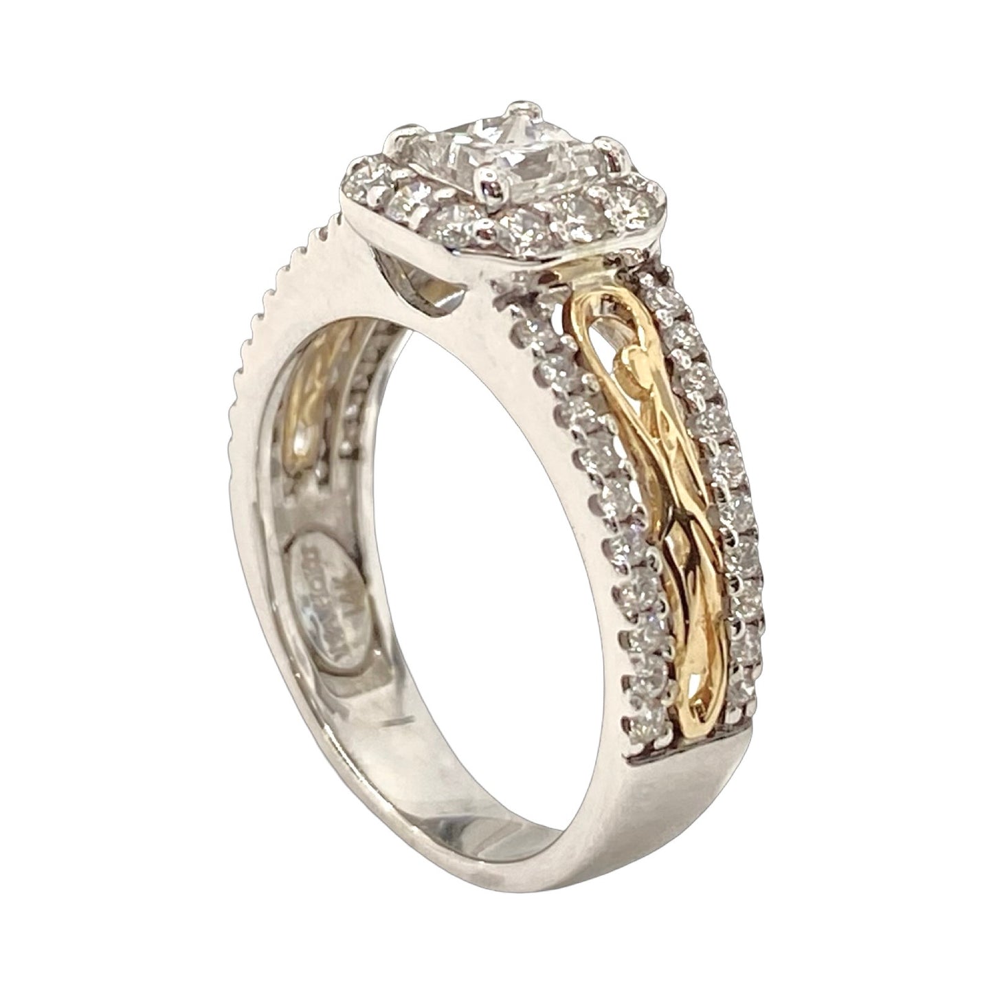 14K White and Yellow Gold Na Hoku Princess Cut Diamond Ring