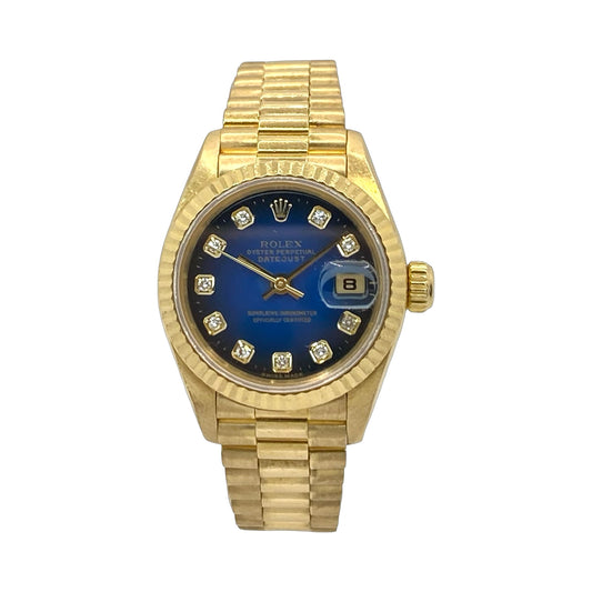 Rolex Datejust 18K Solid Gold Factory Blue Vignette Diamond Dial 69178 C.1996