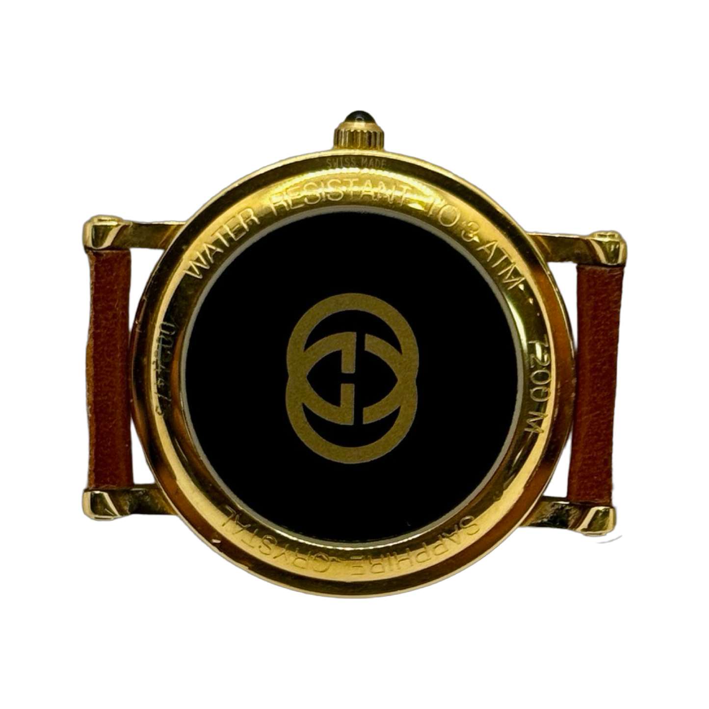 Gucci 7200M 18K Goldplated Case White Dial Brown Leather Strap