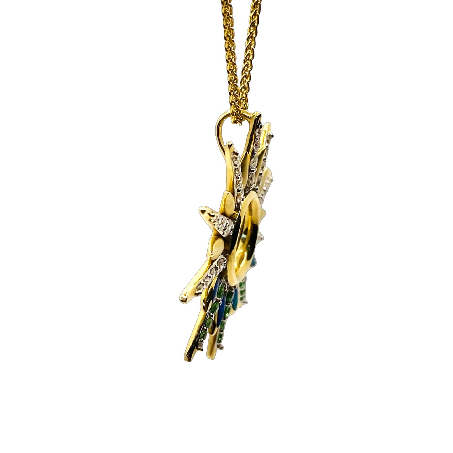14K Yellow Gold Na Hoku Large Green Flash Sunset Pendant with Opal Inlay, Tsavorites and Diamonds 44747