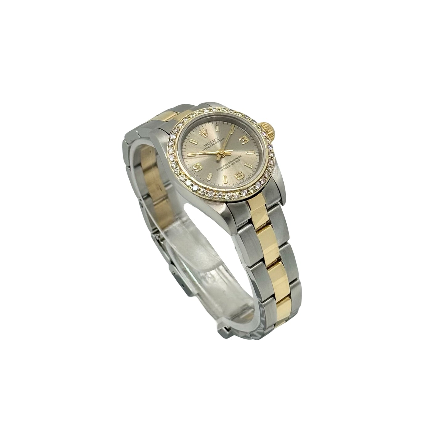Rolex Oyster Perpetual Lady 18K Gold and Steel Diamond Bezel Slate Gray Dial 67183