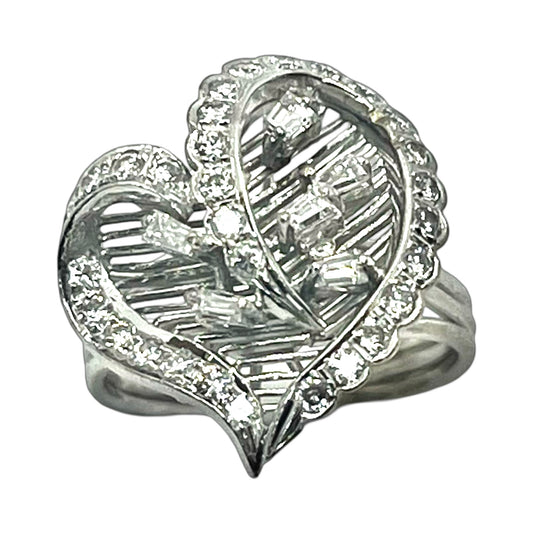 Estate Jewelry 14K White Gold Cluster Diamond Heart Cocktail Ring