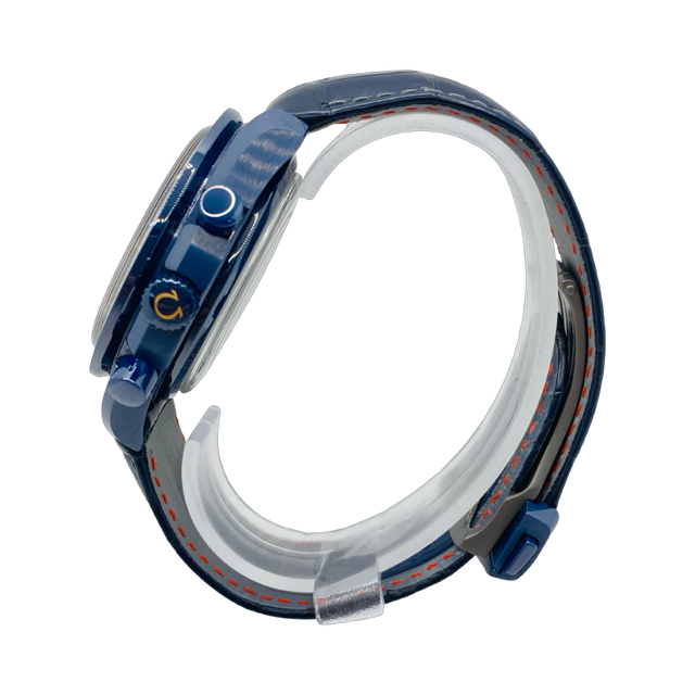 Omega Speedmaster Moonphase Blue Side of the Moon 44.25mm Blue Ceramic on Leather Strap 304.93.44.52.03.002