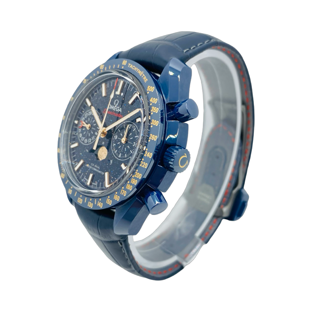Omega Speedmaster Moonphase Blue Side of the Moon 44.25mm Blue Ceramic on Leather Strap 304.93.44.52.03.002