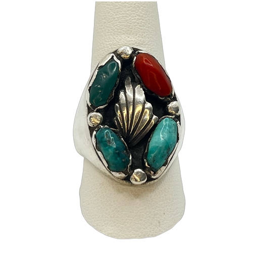 Estate Jewelry 925 Silver Turqouise and Coral Ring