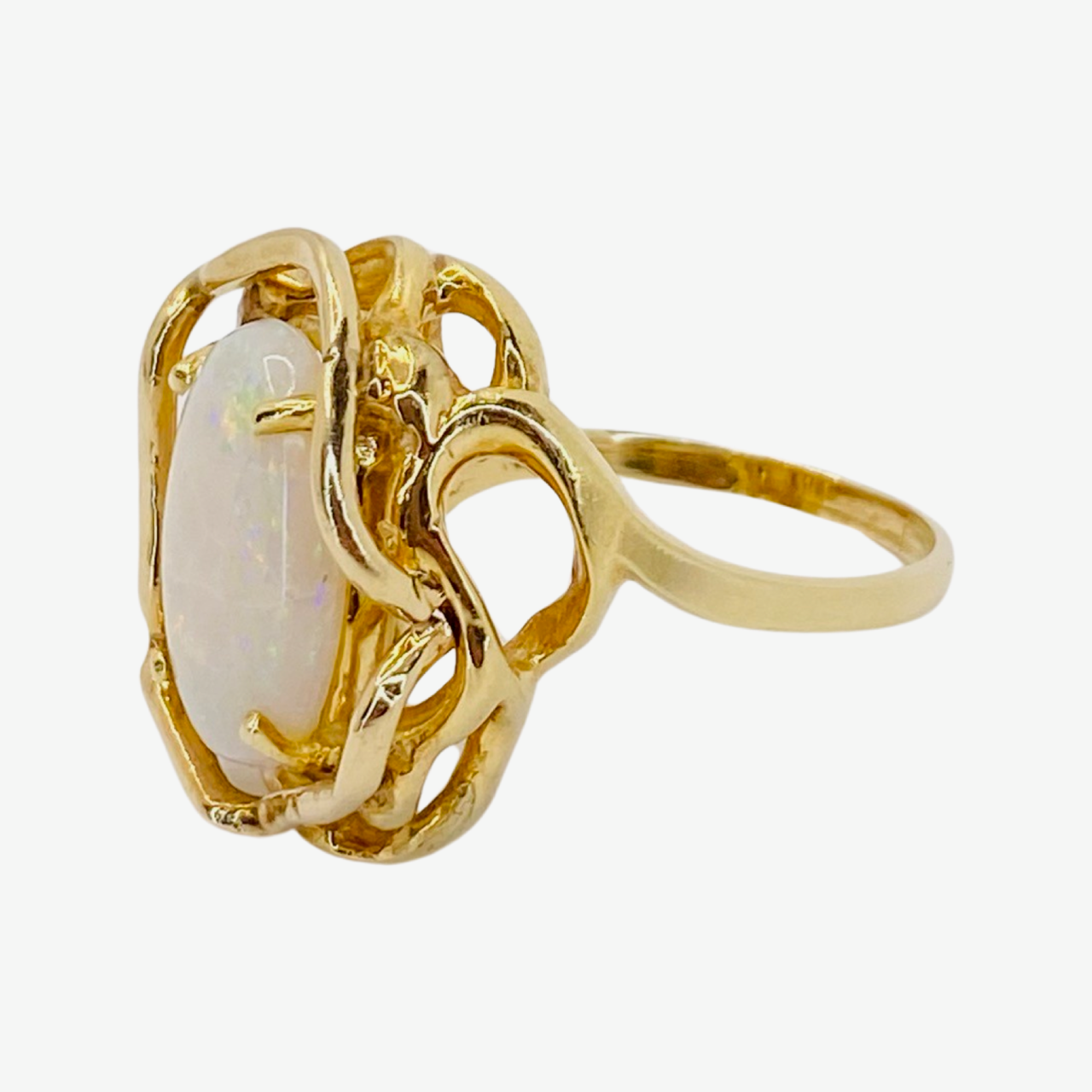 Estate Jewelry 14K Yellow Gold Womens Oval White Opal Ring