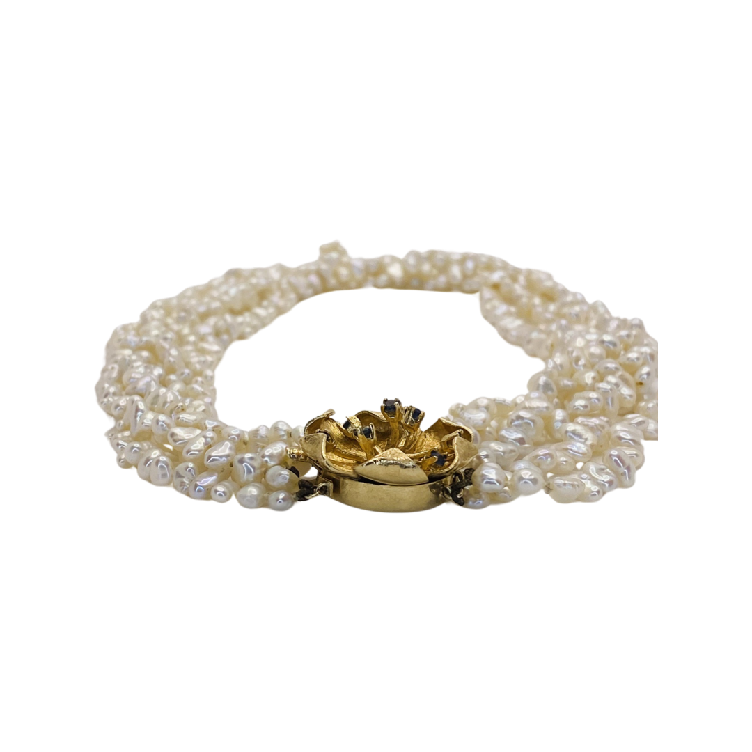 Estate Jewelry 14K Yellow Gold Freshwater Rice Pearl Choker Necklace