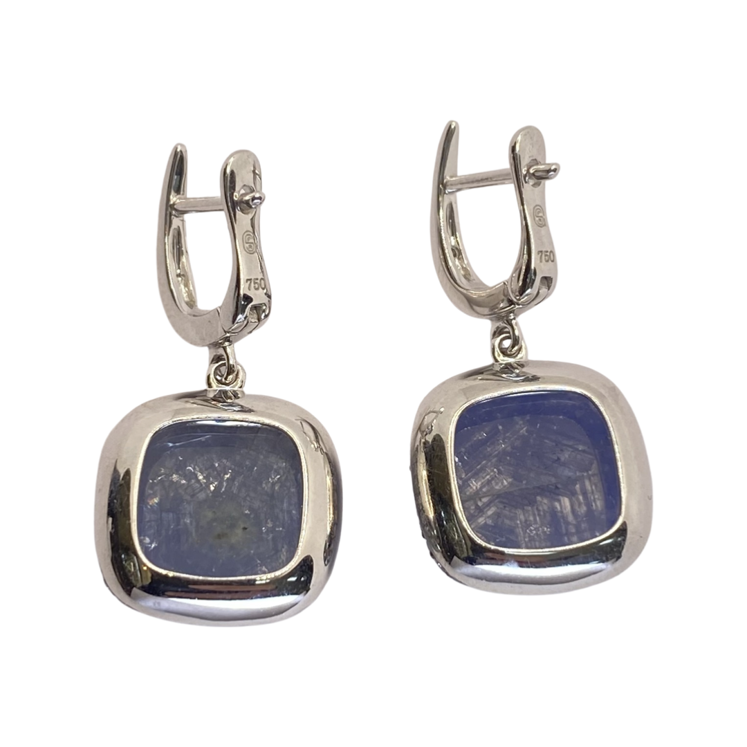 18K White Gold Blue Sapphire & Diamond Dangle Earrings