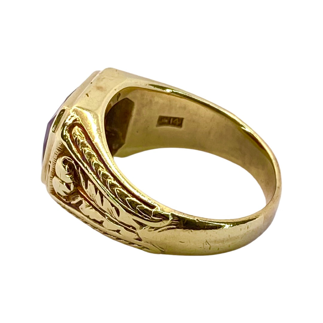 Estate Jewelry 14K Yellow Gold Mens Garnet Ring