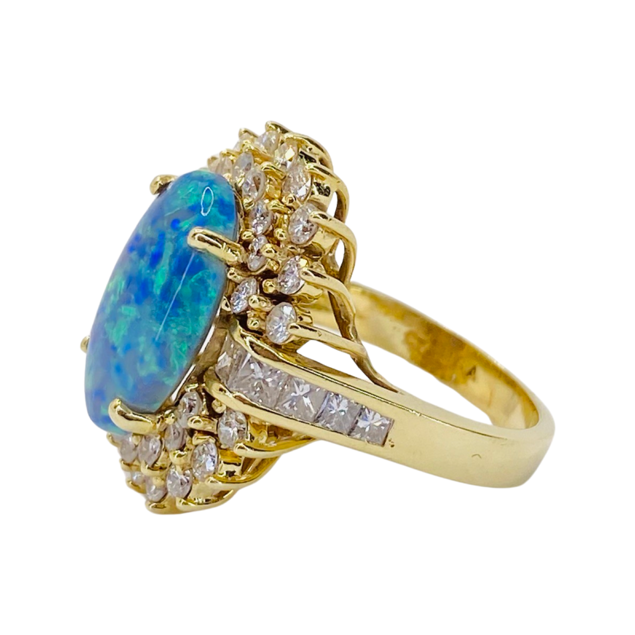Estate Jewelry 14K Yellow Gold Australian Oval Blue Opal Ring