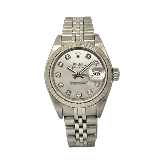 Rolex Lady Datejust 18K White Gold and Steel 26mm Factory Rhodium Diamond Dial Jubilee Bracelet 79174