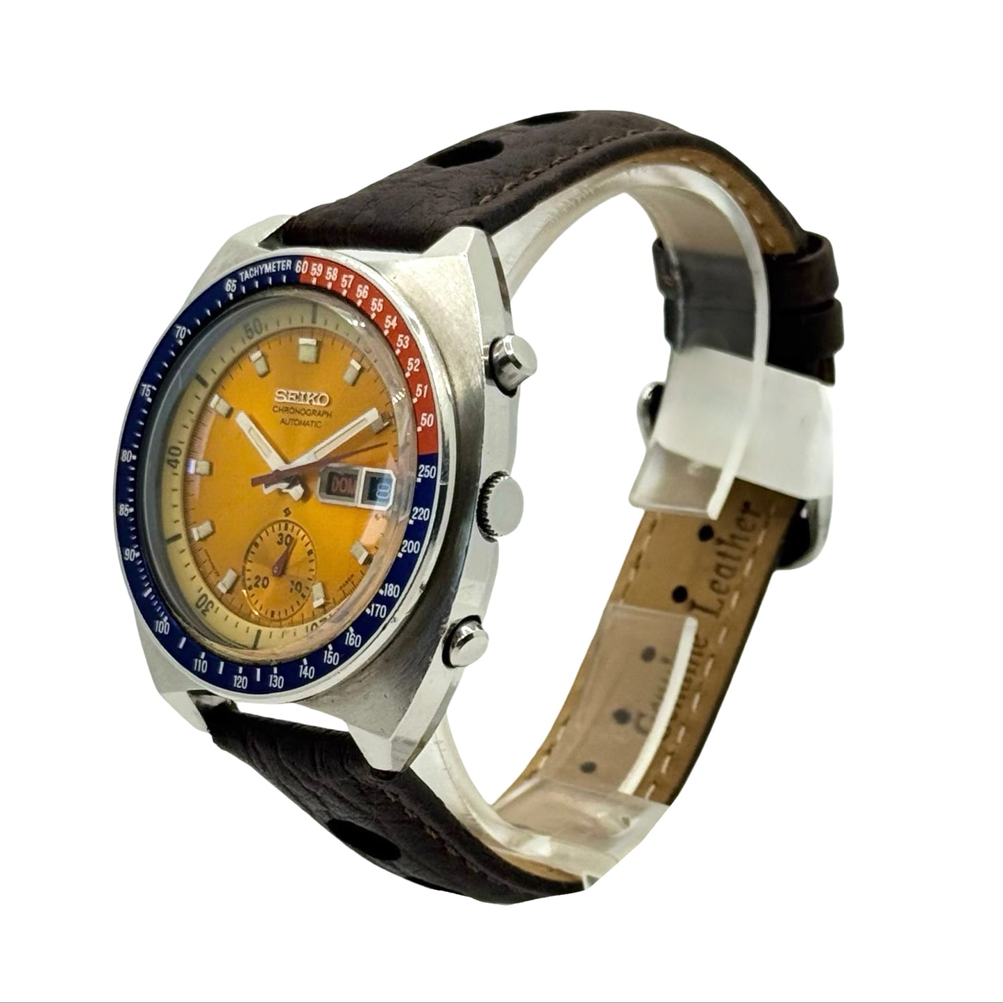 Seiko Pogue Chronograph Automatic Yellow Dial Red/Blue Bezel Pre-Owned 6139-6002