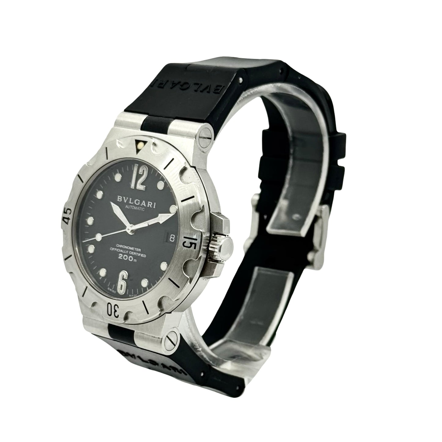 Bulgari Diagono Scuba 200M Automatic Chronometer Black Dial Black Rubber Strap SD 38 S