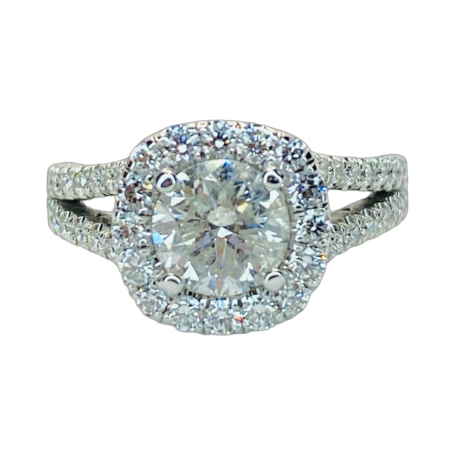 Estate Jewelry 18K White Gold Tacori Setting Round Diamond Halo Ring