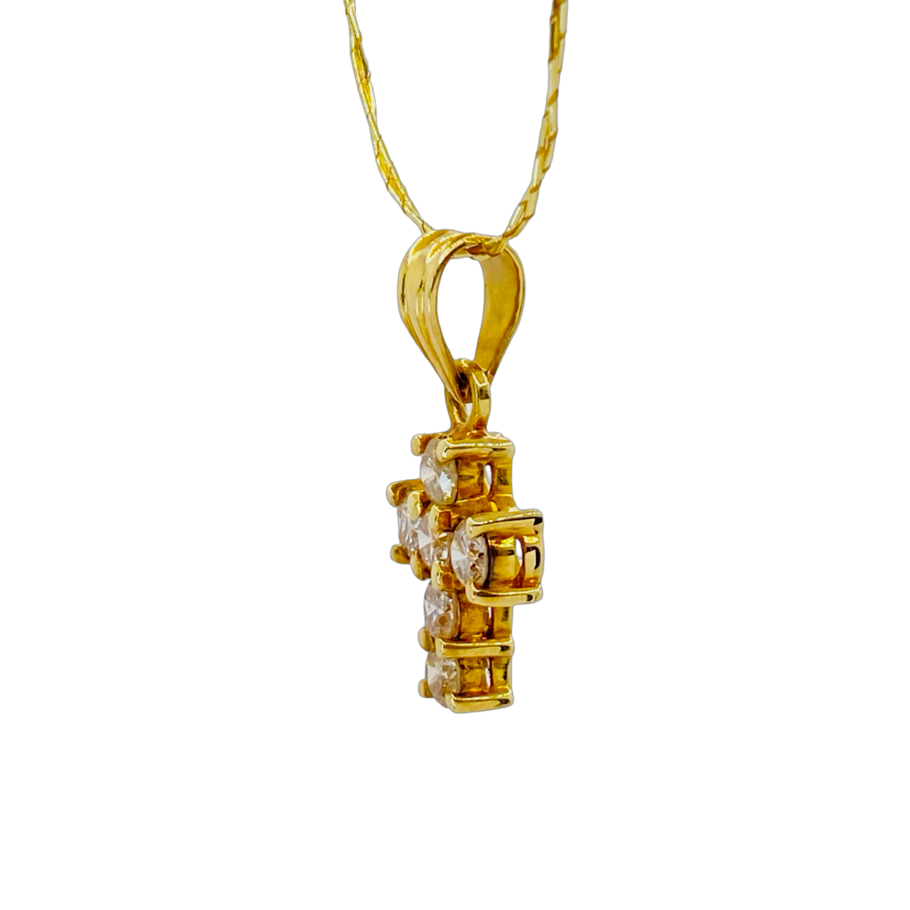 14K Yellow Gold Diamond Cross Pendant 0.70 Carat