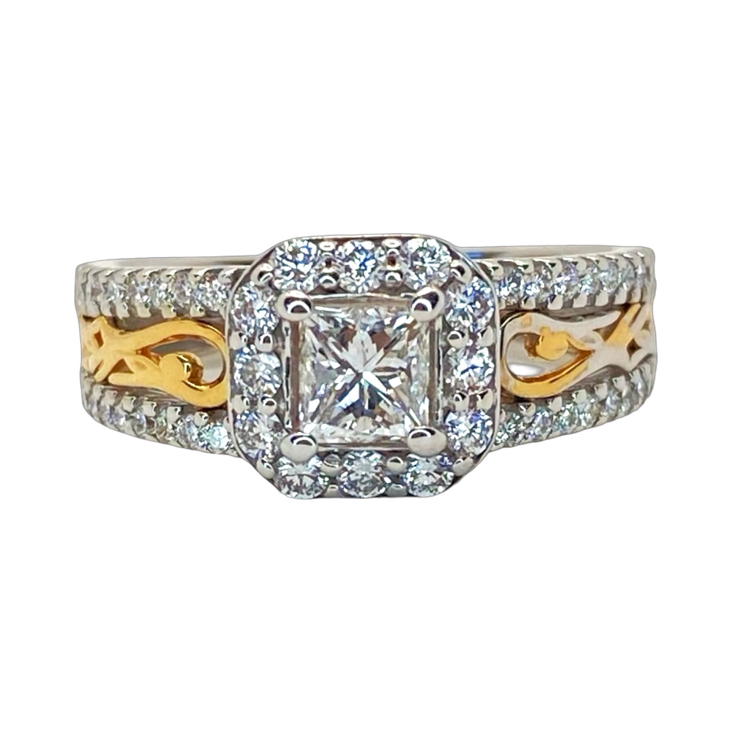 14K White and Yellow Gold Na Hoku Princess Cut Diamond Ring