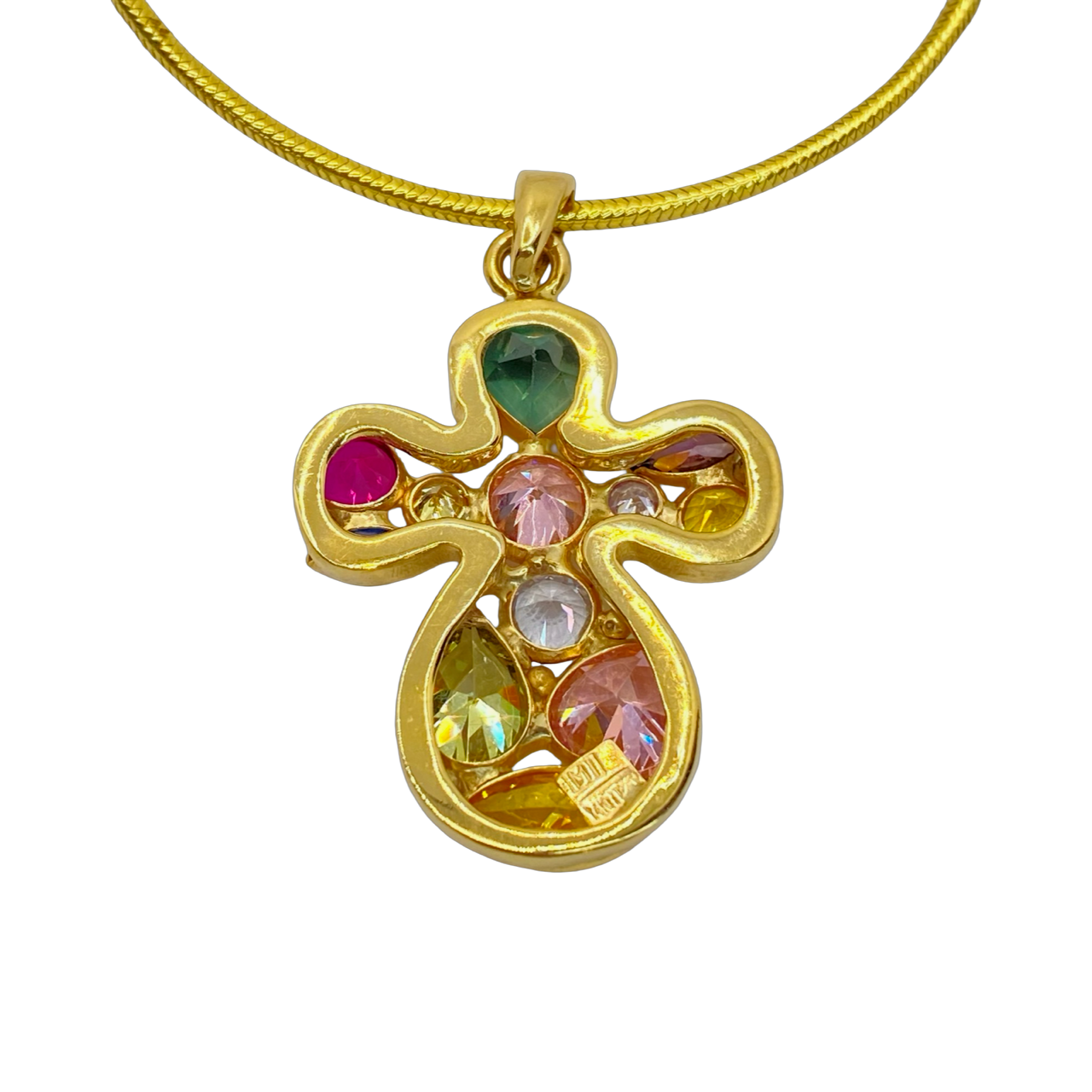 14K Yellow Gold Happy Gems Cross Pendant