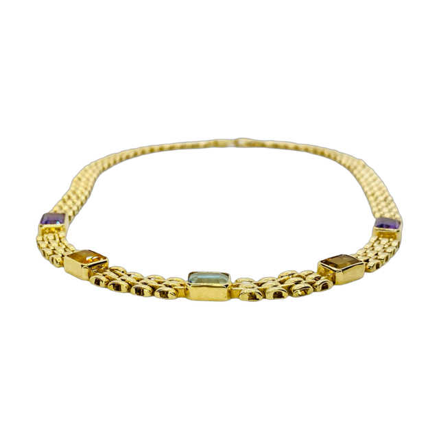 Estate Jewelry 14K Yellow Gold Multi Gemstone Necklace and Bracelet Set