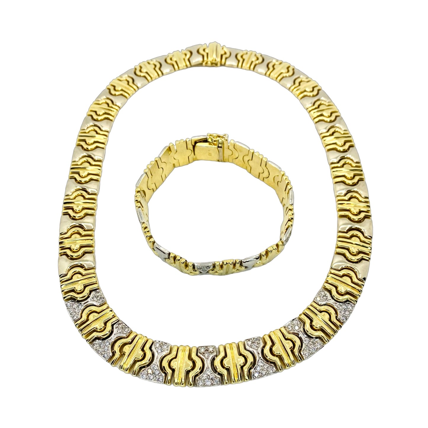 Estate Jewelry 14K Yellow and White Gold Necklace and Bracelet Set