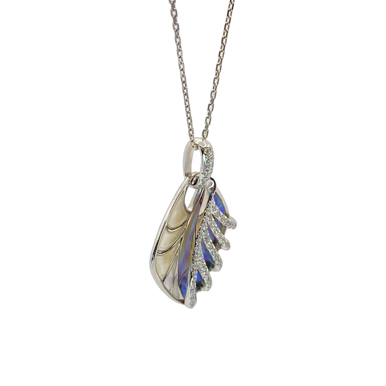 14K White Gold Frederic Sage Cushion Mother-of-Pearl and Abalone Shell Venus Pendant