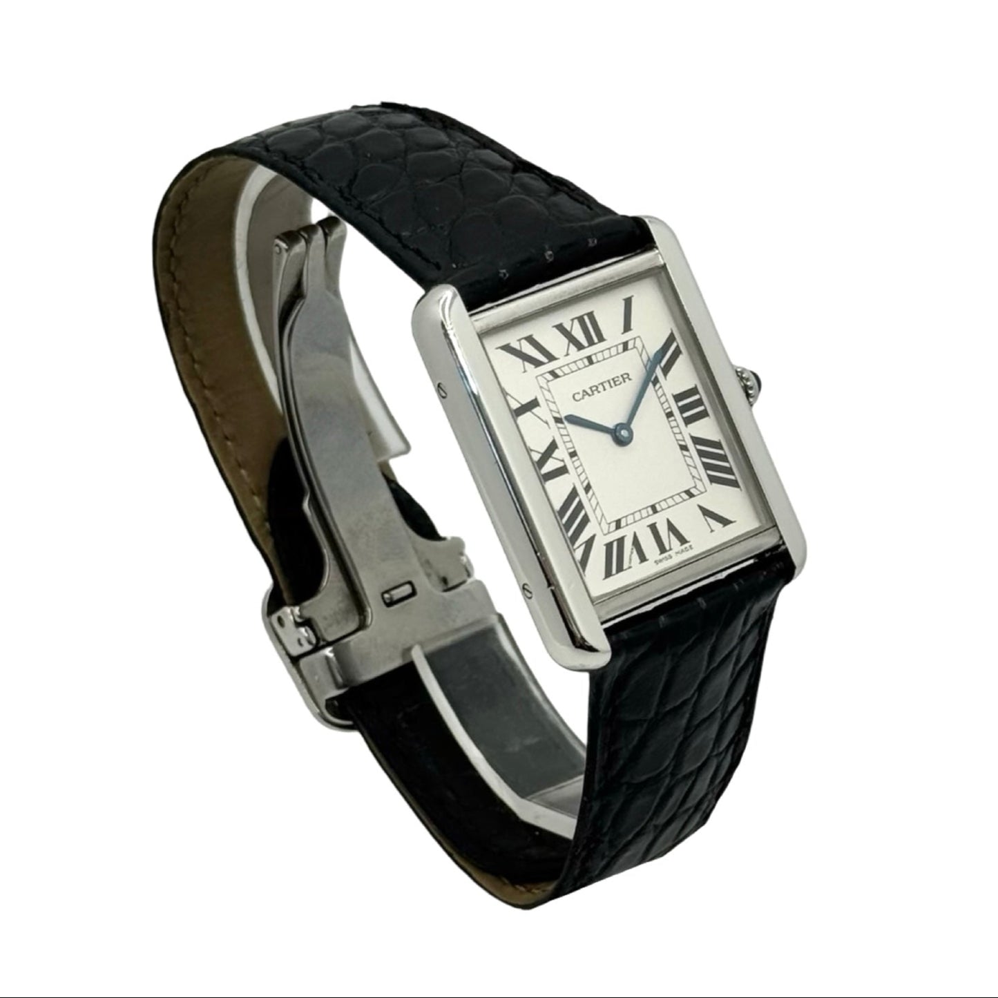 Cartier Tank Solo Full Size White Dial Black Leather Strap 2715/ W1018355
