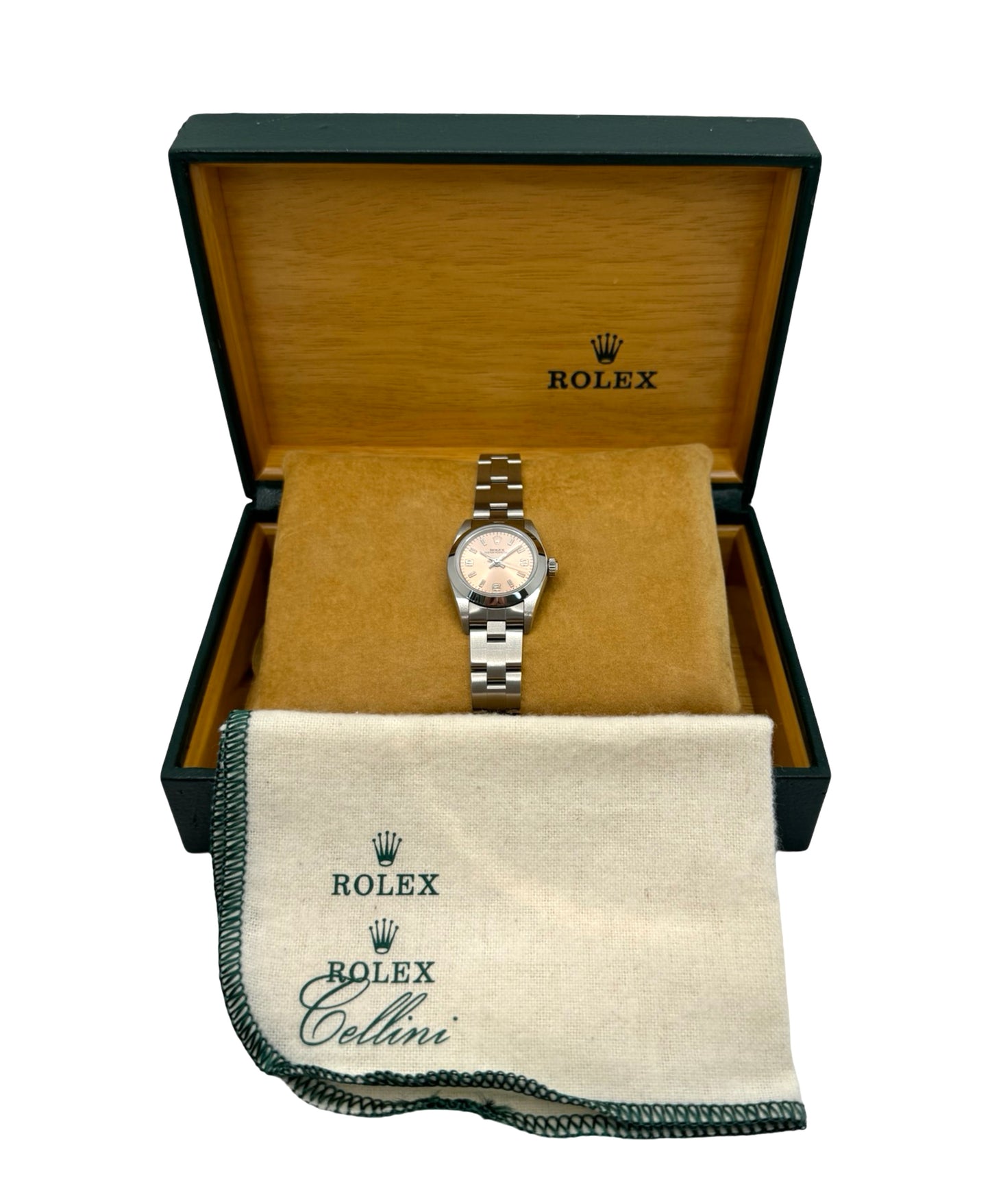 Rolex Womens Oyster Perpetual Pink/Salmon Dial Stainless Steel 76080