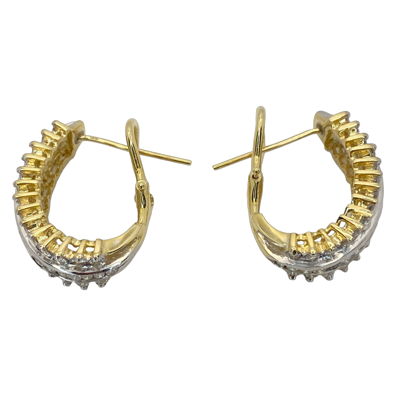 Estate Jewelry 14K white/Yellow Gold J Hoop Earrings with 2.00 Carats Diamonds