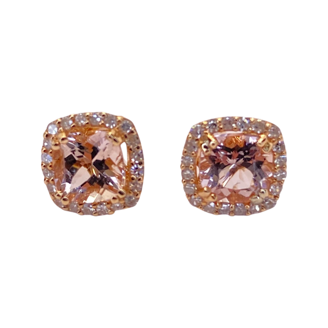 14K Rose Gold Morganite Stud Earrings
