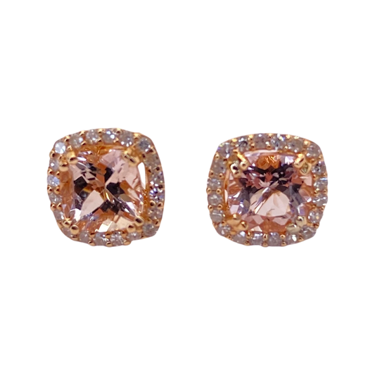 14K Rose Gold Morganite Stud Earrings
