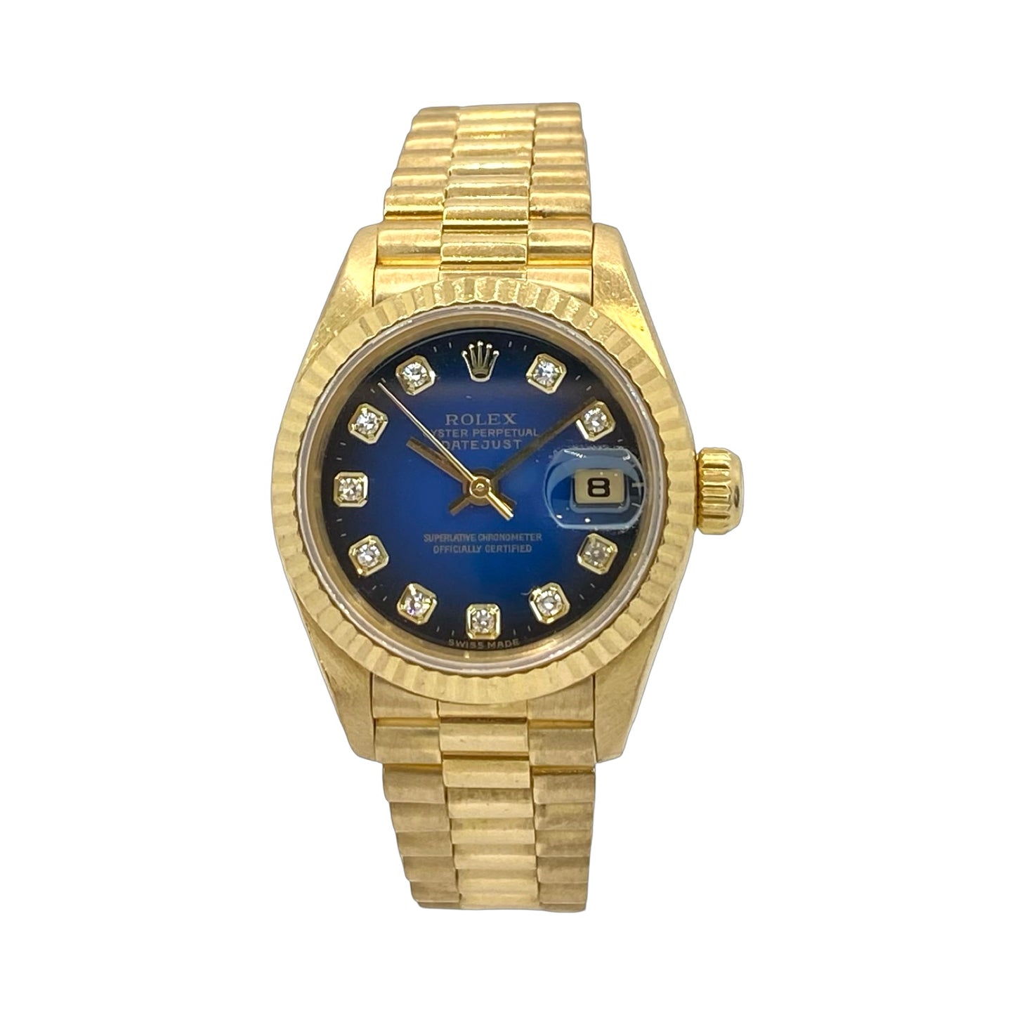 Rolex Datejust 18K Solid Gold Factory Blue Vignette Diamond Dial 69178 C.1996