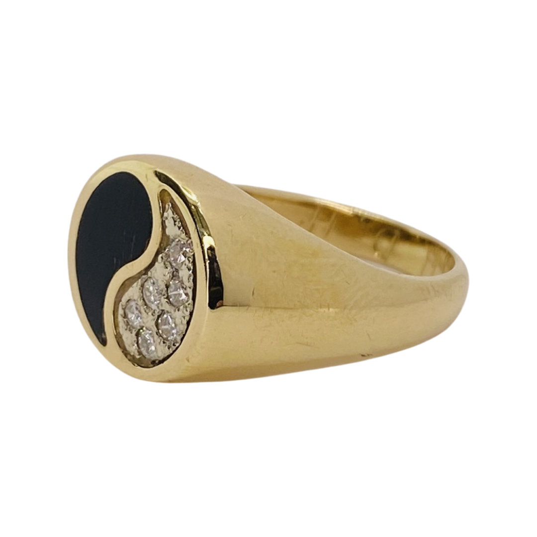 Estate Jewelry 14K Yellow Gold Onyx & Diamond Ring Yang Ring