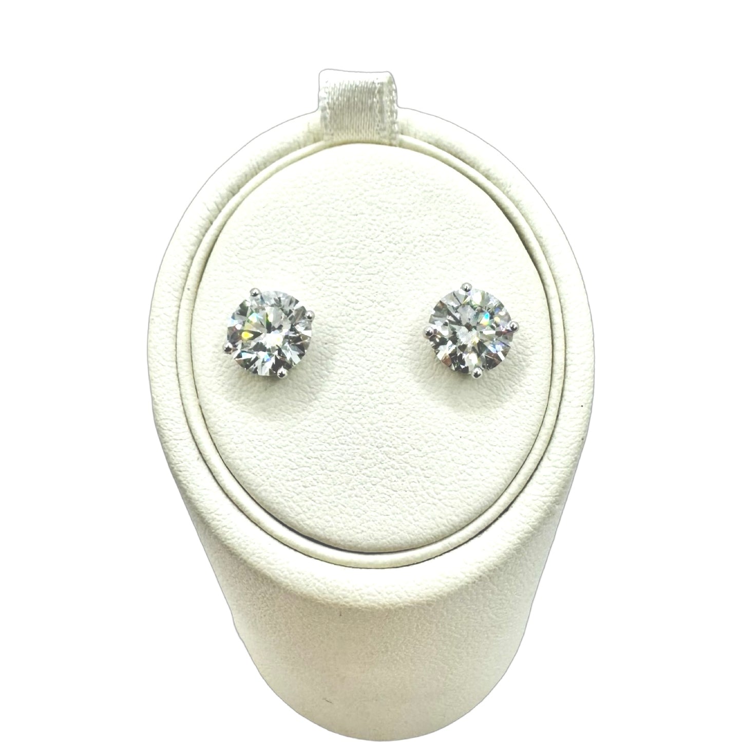 Lab Grown Round Diamond 14K White Gold Stud Earrings 4.14 Carats E,VS1