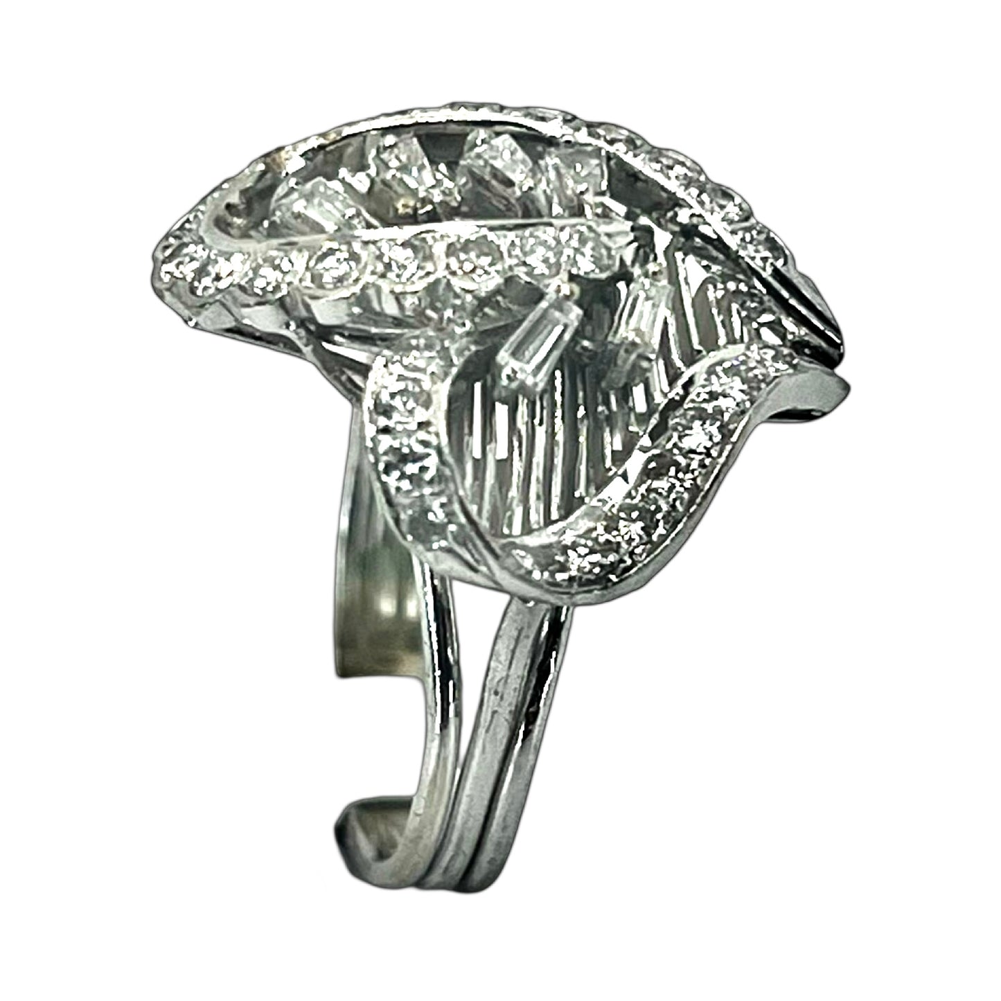Estate Jewelry 14K White Gold Cluster Diamond Heart Cocktail Ring