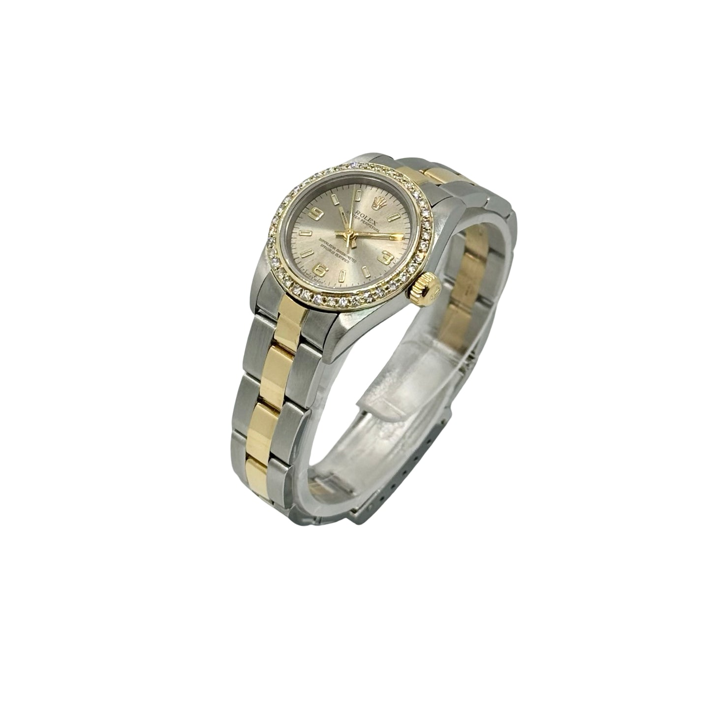 Rolex Oyster Perpetual Lady 18K Gold and Steel Diamond Bezel Slate Gray Dial 67183