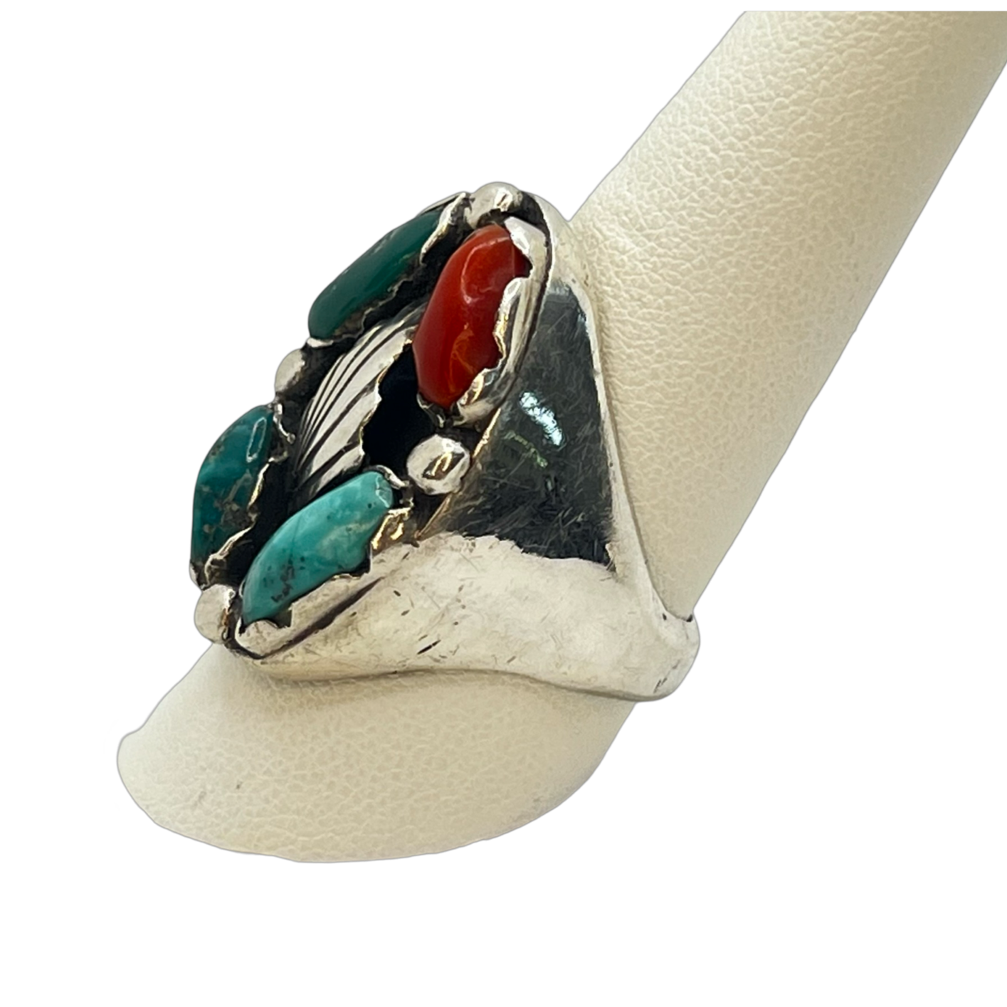 Estate Jewelry 925 Silver Turqouise and Coral Ring
