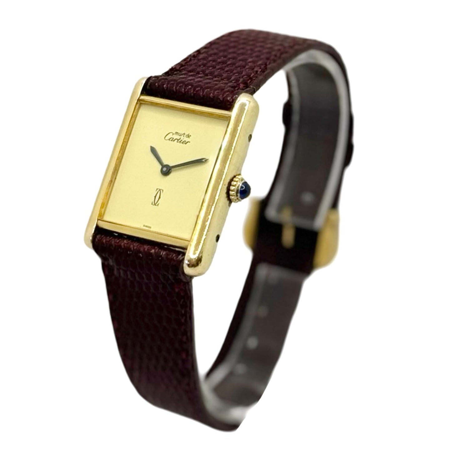 Cartier Must De Tank Mid Size 23mm Lemon Dial Brown Strap