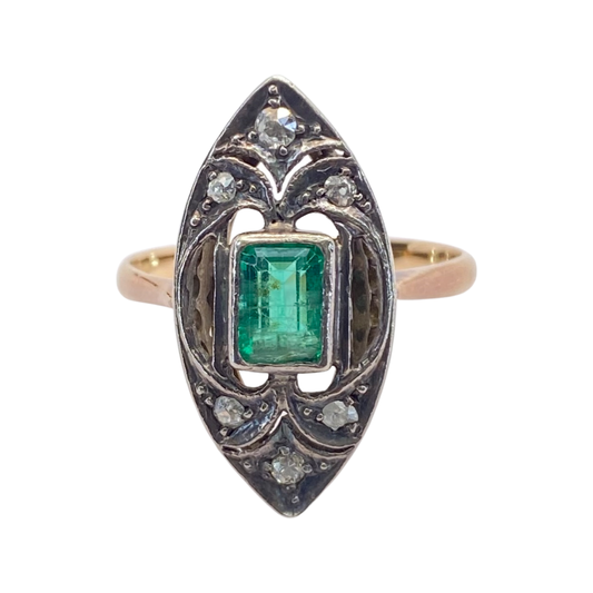 Estate Jewelry Women's 18K White & Yellow Gold Emerald Ring