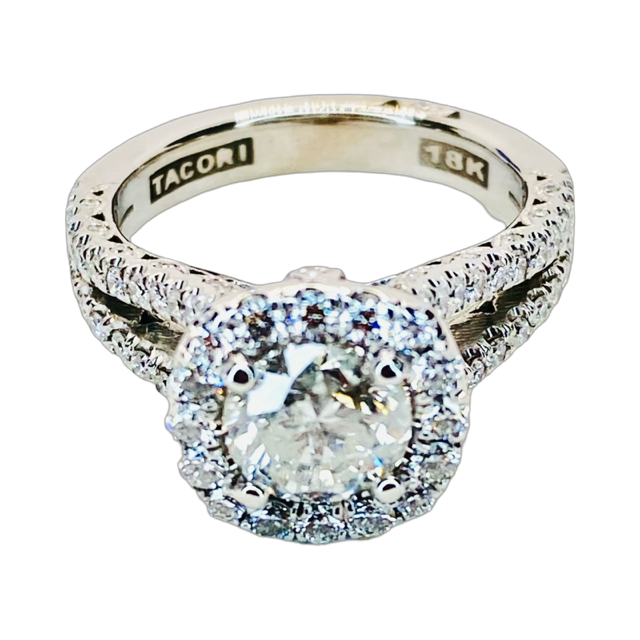 Estate Jewelry 18K White Gold Tacori Setting Round Diamond Halo Ring