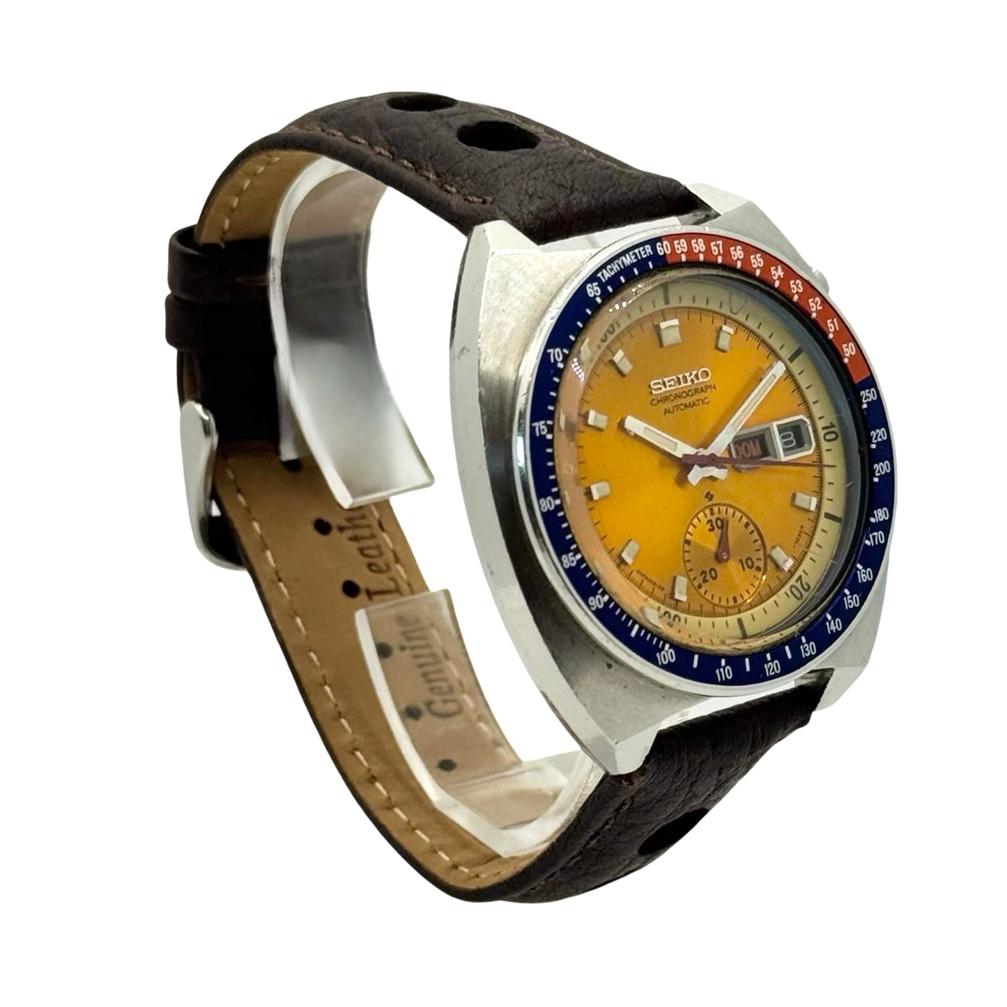 Seiko Pogue Chronograph Automatic Yellow Dial Red/Blue Bezel Pre-Owned 6139-6002
