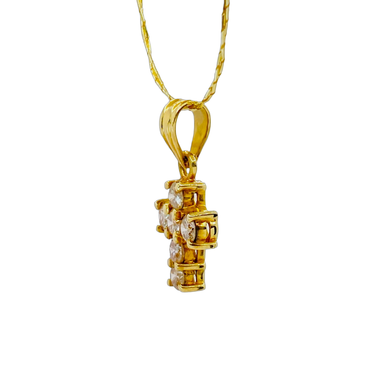 14K Yellow Gold Diamond Cross Pendant 0.70 Carat