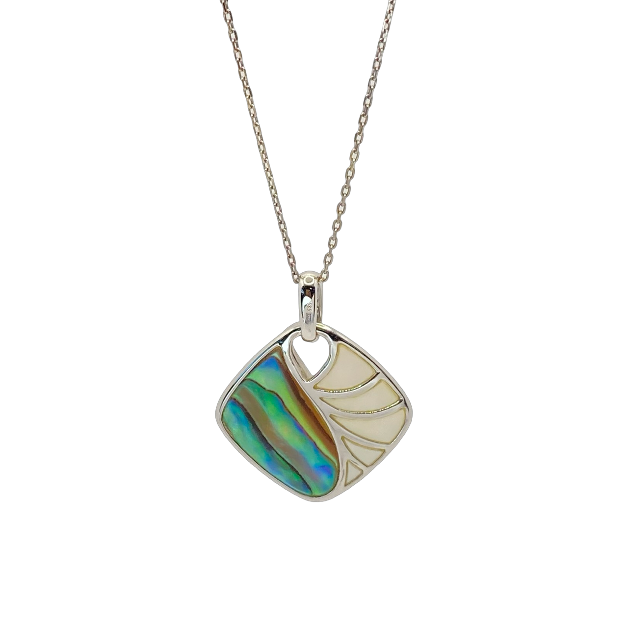 14K White Gold Frederic Sage Cushion Mother-of-Pearl and Abalone Shell Venus Pendant