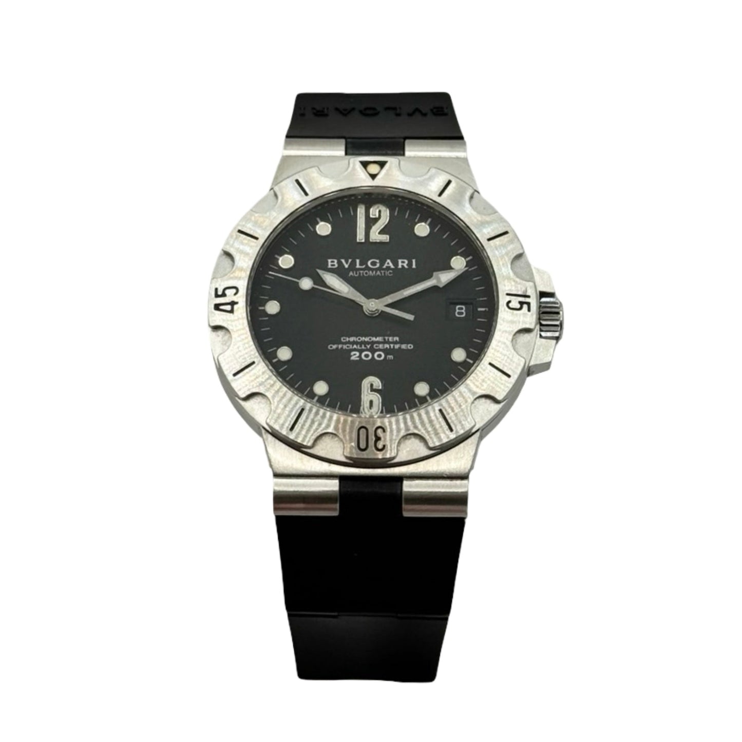 Bulgari Diagono Scuba 200M Automatic Chronometer Black Dial Black Rubber Strap SD 38 S