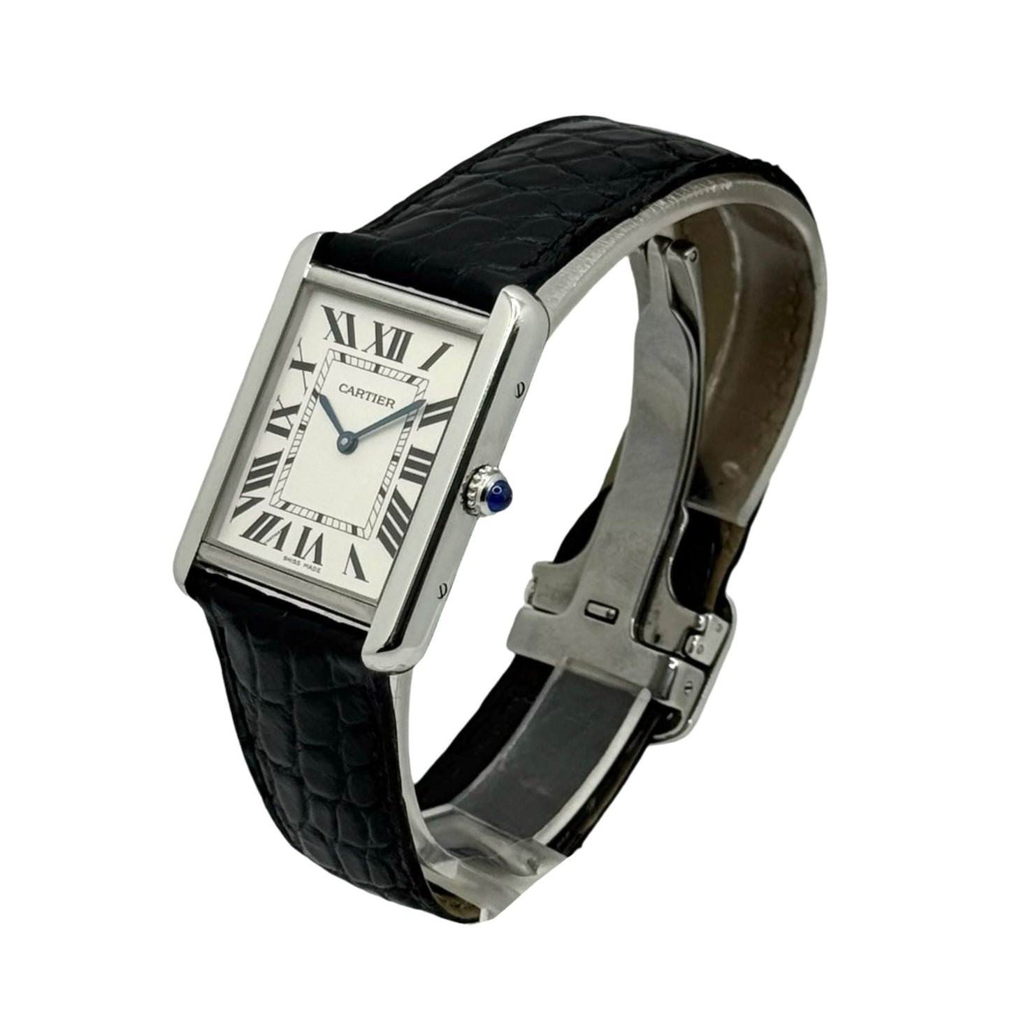 Cartier Tank Solo Full Size White Dial Black Leather Strap 2715/ W1018355