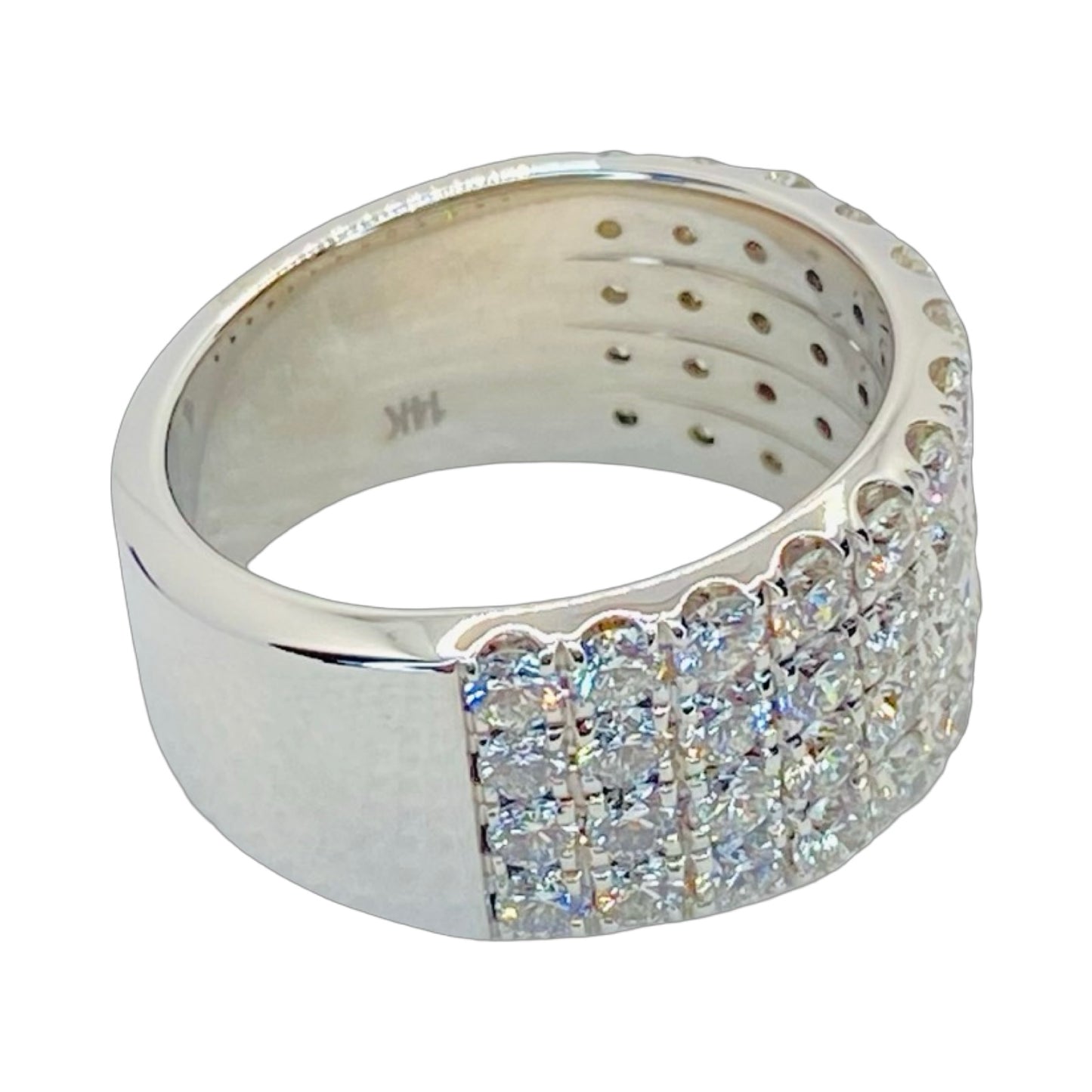 14K White Gold Wide Band Diamond Ring 2.85 Carats G, VS2