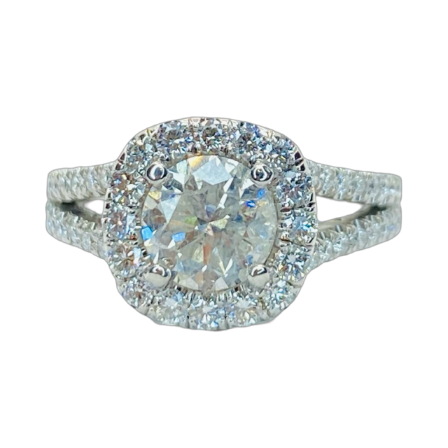 Estate Jewelry 18K White Gold Tacori Setting Round Diamond Halo Ring