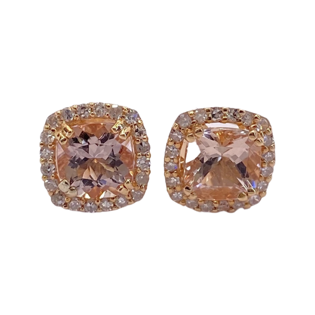14K Rose Gold Morganite Stud Earrings