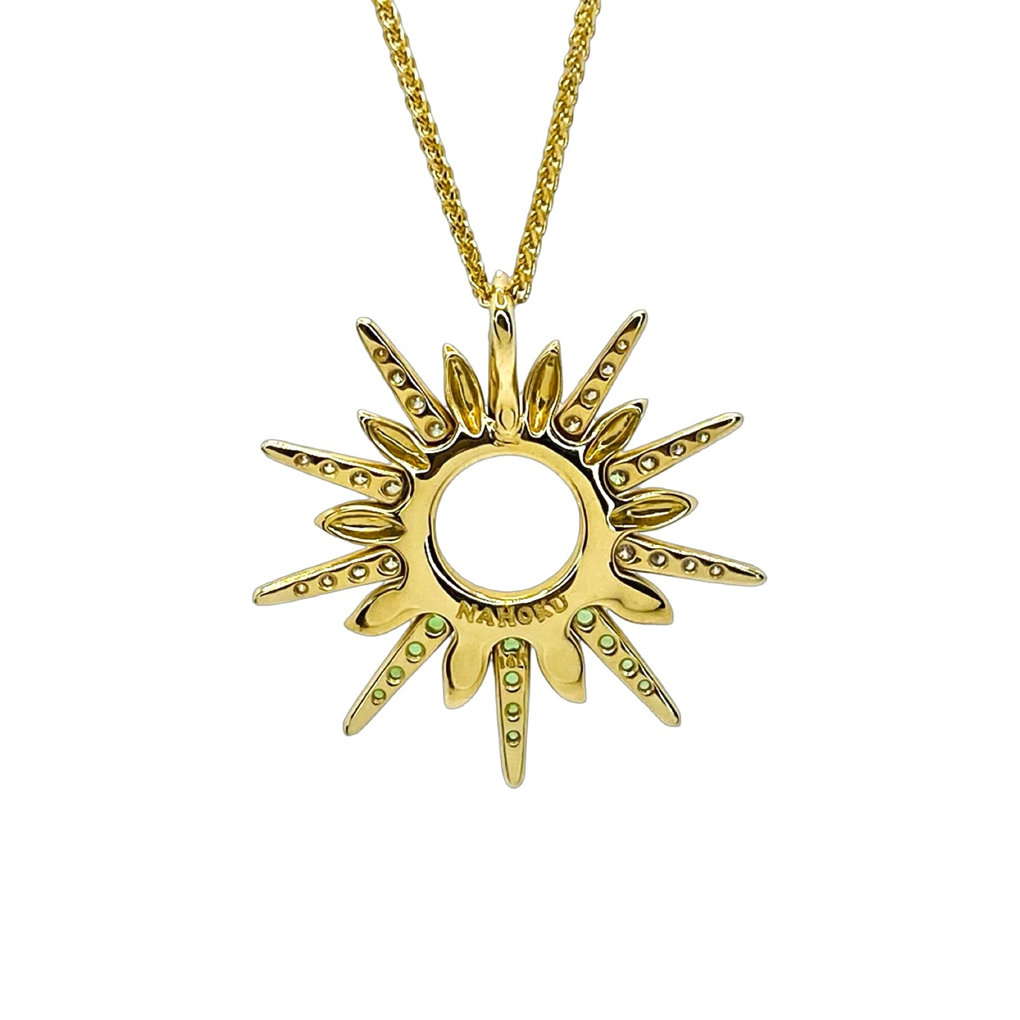 14K Yellow Gold Na Hoku Large Green Flash Sunset Pendant with Opal Inlay, Tsavorites and Diamonds 44747
