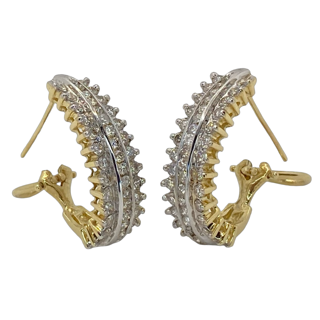 Estate Jewelry 14K white/Yellow Gold J Hoop Earrings with 2.00 Carats Diamonds