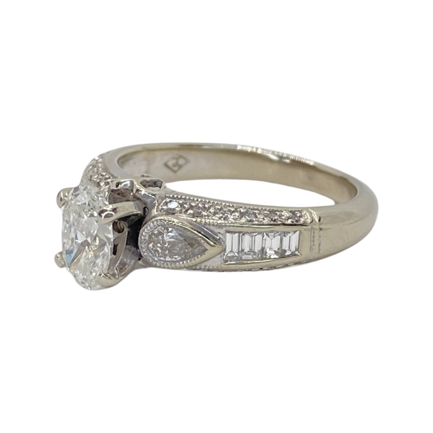 Estate Jewelry 18K White Gold Oval Diamond Center Engagement Ring