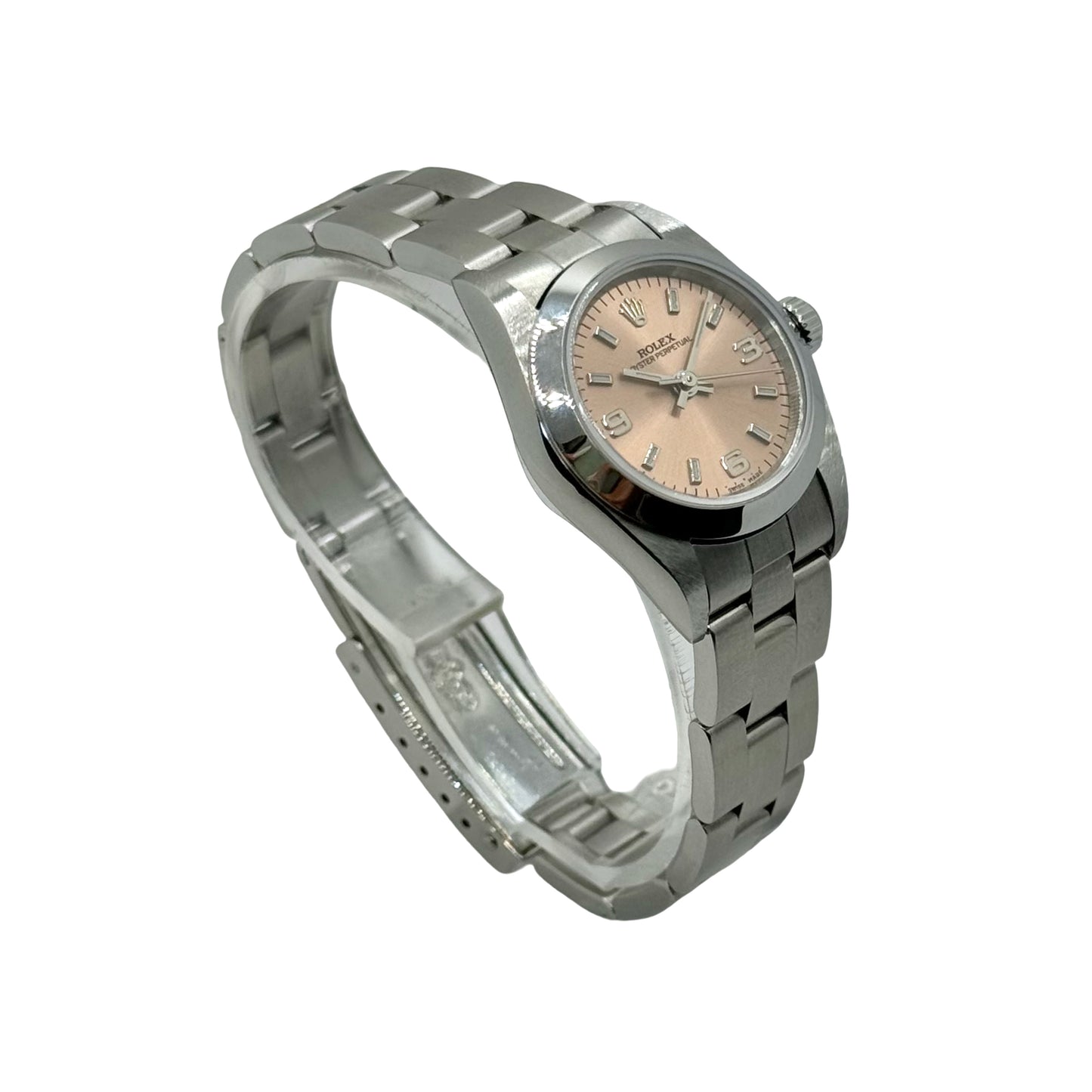 Rolex Womens Oyster Perpetual Pink/Salmon Dial Stainless Steel 76080